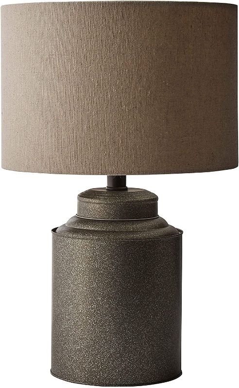 Photo 1 of Amazon Brand – Stone & Beam Rustic Farmhouse Jug Living Room Table Lamp With LED Light Bulb and Drum Shade - 12.5 x 20 Inches, Pewter
