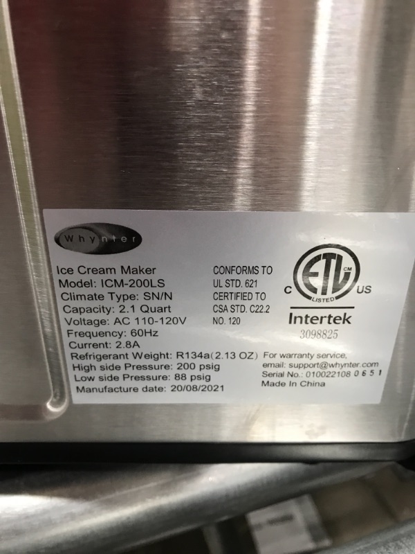 Photo 3 of *NON FUNCTIONAL* Whynter Stainless Steel ICM-200LS Automatic Ice Cream Maker 2 Quart Capacity, Built-in Compressor, no pre-Freezing, LCD Digital Display, Timer, 2.1 & Ben & Jerry's Homemade Ice Cream & Dessert Book
