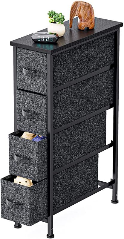 Photo 1 of Pipishell Fabric Dresser, Narrow Vertical Dresser Chest Storage Tower with 4 Fabric Drawer, Tall Storage Dresser for Bedroom, Living Room, Small Space Decor, Black
