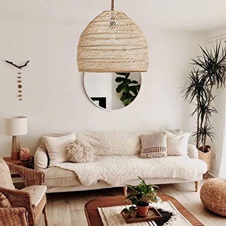 Photo 1 of Arturesthome Natural Rattan Pendant Light,Woven Lamp Shade,Handmade Ceiling Light Lampshade,Rope Lamp for Kitchen Island- 40cmx35cm
