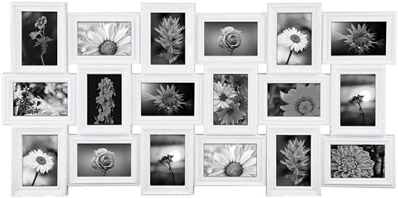 Photo 1 of Photo Frame 18.5X40X1.18 INCH-Long Rectangle Picture Frame Selfie Gallery Collage Wall Hanging for 6x4 Photo - 21 Photo Sockets - Wall Mounting Design (White