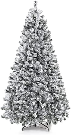 Photo 1 of Ihoming Snow Flocked Christmas Tree 7ft, Artificial White Christmas Tree with 1200 Snow Branch Tips, Xmas Holiday Party Decoration for Home
