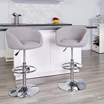 Photo 1 of SINGLE CHAIR-Flash Furniture Contemporary Gray Fabric Adjustable Height Barstool with Barrel Back and Chrome Base
