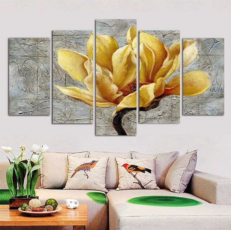 Photo 1 of 
DXYJUYI Large Yellow and Grey Flower Wall Art Abstract Print on Canvas Home Decor Pictures 5 Panels