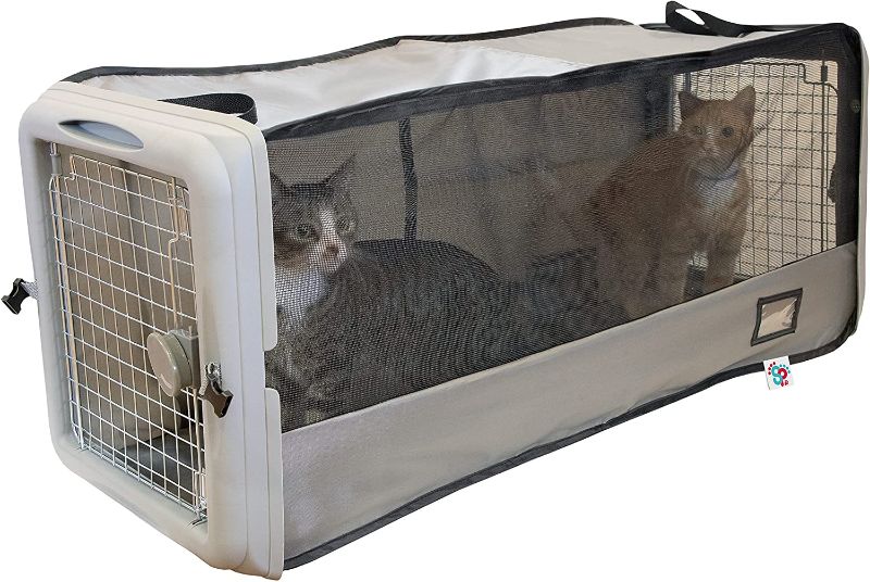Photo 1 of (GREY ENDS)SPORT PET Large Pop Open Kennel, Portable Cat Cage Kennel, Waterproof Pet Bed, Travel Litter Collection
