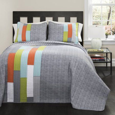 Photo 1 of Lush Decor Shelly Stripe Quilt, Multicolor, Full/Queen