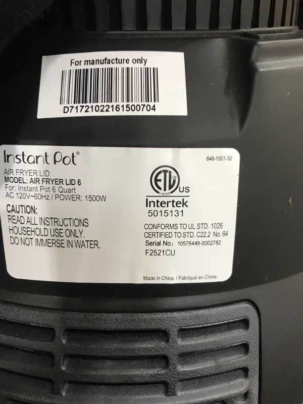 Photo 2 of Instant Pot 6 Quart Air Fryer Lid