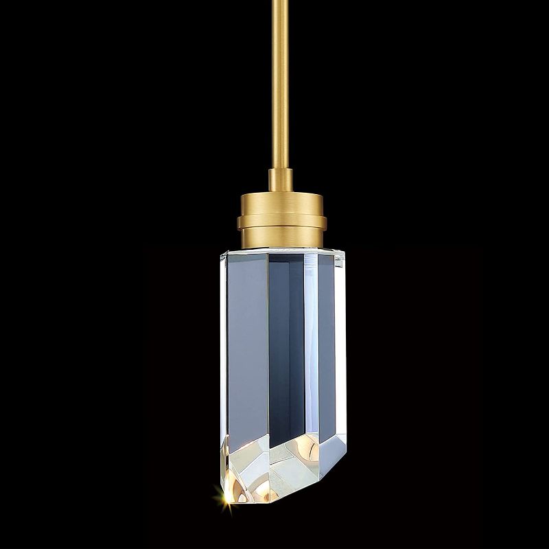 Photo 1 of MOTINI 1-Light Cylinder Crystal Pendant Lighting in Gold Brushed Brass Finish Glass Ceiling Hanging LED Pendant Light Fixtures for Kitchen Island Dining Room Living Room Bedroom Bar
