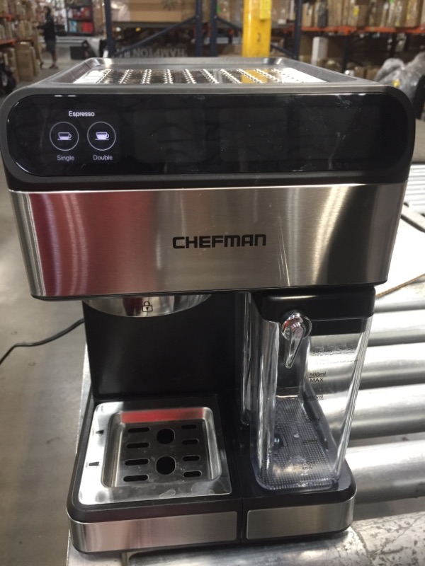 Photo 5 of Chefman 6-in-1 Espresso Machine,Powerful 15-Bar Pump,Brew Single or Double Shot, Built-In Milk Froth for Cappuccino & Latte Coffee, XL 1.8 Liter Water Reservoir, Dishwasher-Safe Parts, Stainless Steel