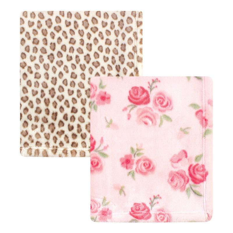 Photo 1 of Hudson Baby Cozy Plush Luxury Blankets 2pk, Rose Leopard
