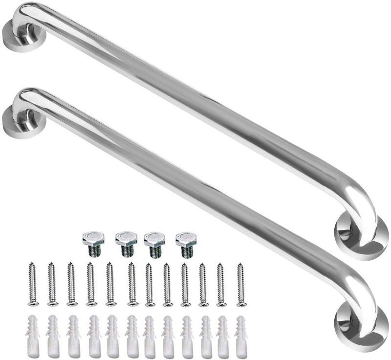 Photo 1 of 2 Pack 24 Inch Shower Grab Bar, ZUEXT Chrome Stainless Steel Bathroom Grab Bar Handle, Bathroom Shower Balance Bar, Safety Hand Rail Support, Handicap Elderly Senior Assist Bath Handle(1.25" Diameter)
