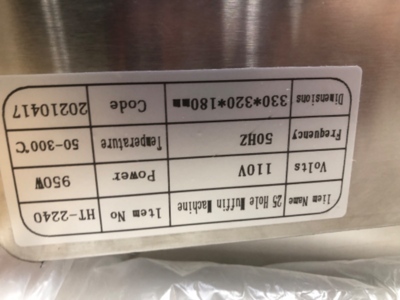 Photo 1 of UNABLE TO TEST
KOSIEJINN Muffin Machine Mini Pancakes Maker Waffle Maker 25-Holes 950W Electric Mini Pancake Machine Muffin Machine Home Kitchen Appliances with Timer, Temperature Control Knob and Heating Indicator (US plug 110V)
