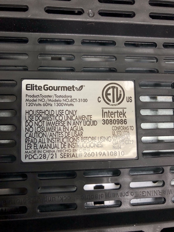 Photo 4 of Elite Gourmet ECT-3100 Long Slot Toaster, Reheat, 6 Toast Settings, Defrost, Cancel Functions, Slide Out Crumb Tray, Extra Wide Slots for Bagels Waffles