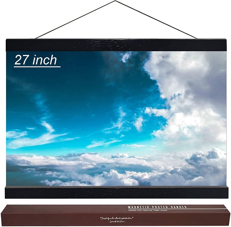Photo 1 of 27" Wide Magnetic Poster Hanger Frame - Teak Wood Poster Frame, Strong Magnets for Easy Hanging Picture Map Canvas Print Scroll Wall Art, 27x41 27x40 Dacri Home (27”, Black)
