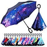 Photo 1 of USED: Owen Kyne Windproof Double Layer Folding Inverted Umbrella, Self Stand Upside-down Rain Protection Car Reverse Umbrellas with C-shaped Handle (Starry Sky 1)
