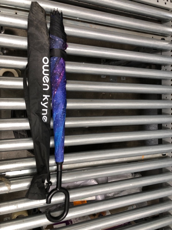 Photo 1 of USED: Owen Kyne Windproof Double Layer Folding Inverted Umbrella, Self Stand Upside-down Rain Protection Car Reverse Umbrellas with C-shaped Handle (Starry Sky 1)
