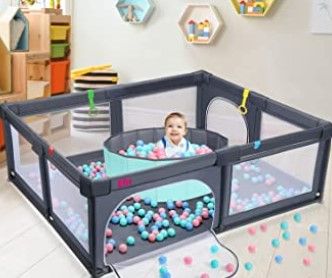 Photo 1 of EIH Baby Playpen, Extra Large Playpen for Babies and Toddlers with Ocean Ball Pit & 100PCS Balls Indoor and Outdoor Kids Activity Play Yard with Gate 79in x 59in?Dark Grey?
?39.6 x 12 x 9.55 inches
