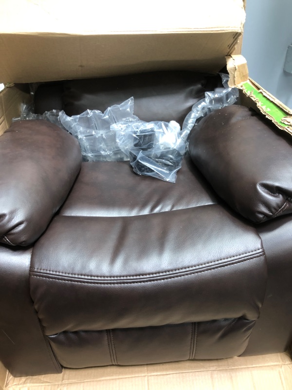 Photo 1 of Amazon Basics Faux Leather Kids/Youth Recliner with Armrest Storage, 3+ Age Group, Brown
