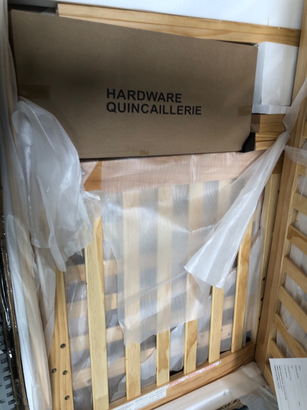 Photo 1 of MISSING SOME SCREWS, Storkcraft Beckett 3-in-1 Convertible Crib (Natural) Fixed Side Crib, Solid Pine and Wood Product Construction, Converts to Toddler Bed or Day Bed (Mattress Not Included)
