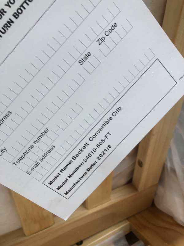 Photo 1 of MISSING SOME SCREWS, Storkcraft Beckett 3-in-1 Convertible Crib (Natural) Fixed Side Crib, Solid Pine and Wood Product Construction, Converts to Toddler Bed or Day Bed (Mattress Not Included)
