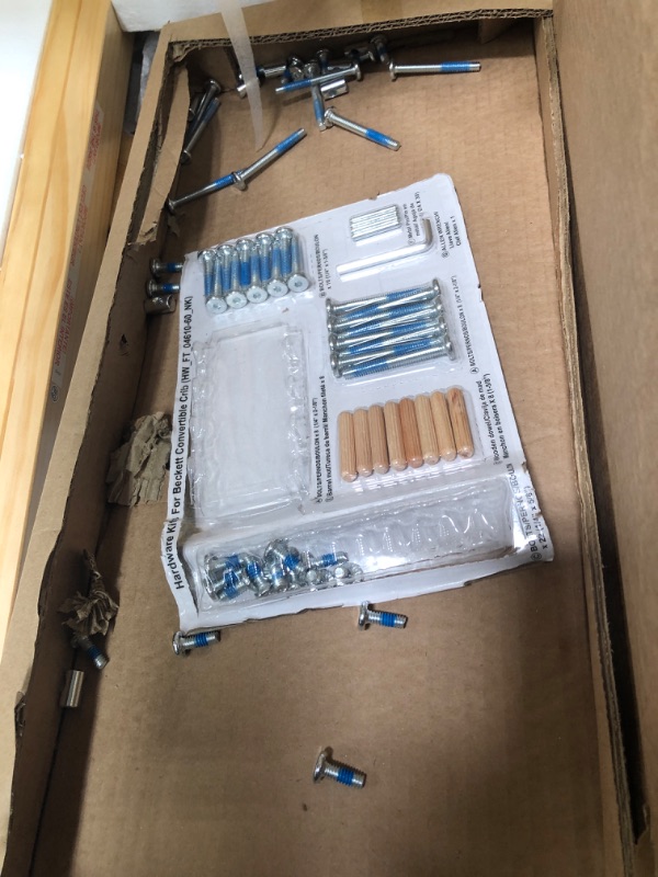 Photo 1 of MISSING SOME SCREWS, Storkcraft Beckett 3-in-1 Convertible Crib (Natural) Fixed Side Crib, Solid Pine and Wood Product Construction, Converts to Toddler Bed or Day Bed (Mattress Not Included)
