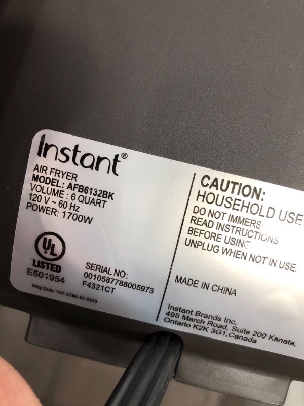 Photo 1 of Instant Vortex Plus 6 Quart 6-in 1 Air Fryer with ClearCook™ Easy View Windows and EvenCrisp™ Technology, Air Fry, Roast, Broil, Bake, Reheat, Dehydrate, 1700W, Black