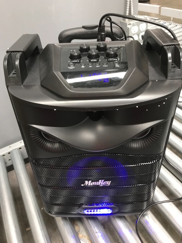 Photo 2 of Moukey Bluetooth Karaoke Machine Speaker with Microphone, Portable PA Stereo System with 8" Subwoofer, DJ Lights, TWS, Recording, MP3/USB/TF/FM Radio (RMS 120W to Peak 500W) - MTs8-1
