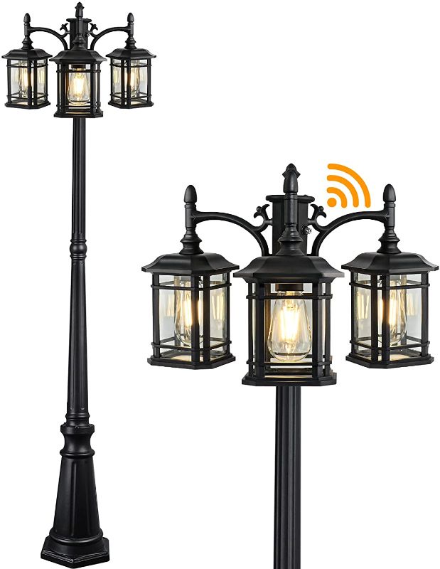 Photo 1 of *PARTS ONLY*
CINOTON Dusk to Dawn Outdoor Lamp Post Lights, Black Outdoor Street Light Pole Waterproof Outside Pole Lights Fixtures Triple Head Lantern Lamp with Clear Glass Panels for Backyard Patio Garden Décor
