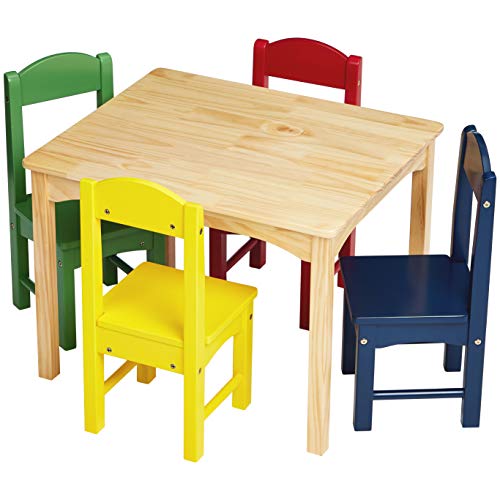 Photo 1 of **DAMAGED , MISSING PARTS**
Amazon Basics Kids Wood Table and 4 Chair Set, Natural Table, Assorted Color Chairs
