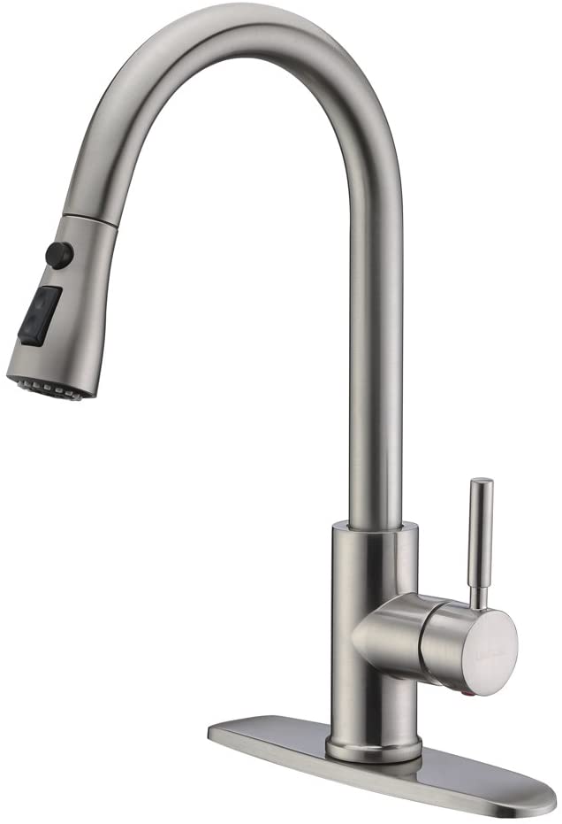 Photo 1 of  Single Handle High Arc Brushed Nickel Pull Out Kitchen Faucet,Single Level Stainless Steel Kitchen Sink Faucets with Pull Down Sprayer 