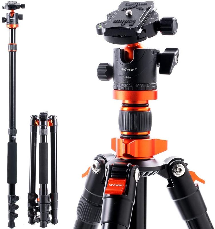 Photo 1 of K&F Concept SA254M1 62'' DSLR Camera Tripod Lightweight and Compact Aluminum Detachable Monopod Tripod with 360 Panorama Ball Head Quick Release Plate for Travel and Work
