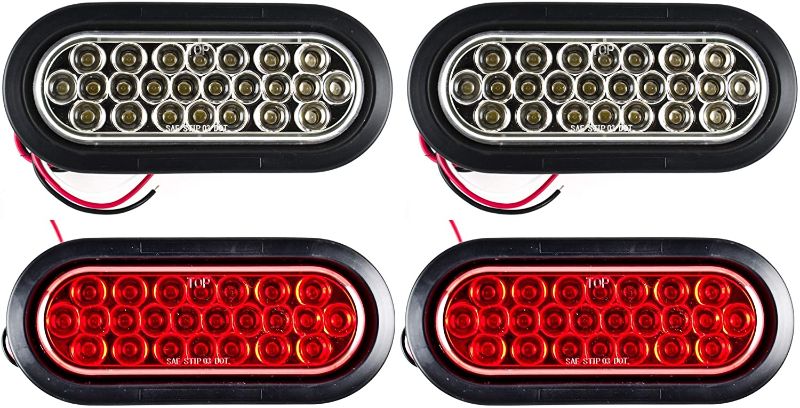 Photo 1 of [ALL STAR TRUCK PARTS] 4 Red/2 White 6" Oval 24 LED Trailer Tail Light Kit [DOT Certified] [Grommets & Plugs Included] [IP67 Waterproof] Stop Brake Turn Reverse Back Up Trailer Lights RV Truck
