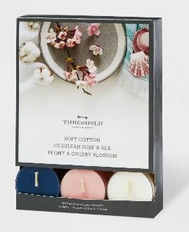 Photo 1 of 14pk Tealight Soft Cotton/Peony, Cherry Blossom/Cerulean Surf and Sea Candle - Threshold.