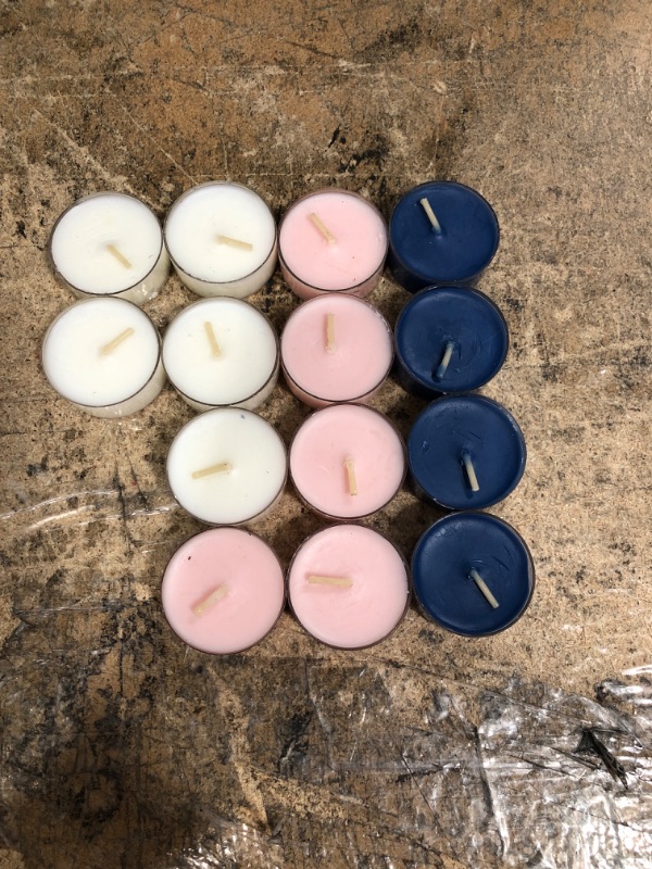 Photo 2 of 14pk Tealight Soft Cotton/Peony, Cherry Blossom/Cerulean Surf and Sea Candle - Threshold.