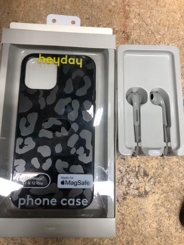 Photo 3 of Heyday Wireless Bluetooth Flat Earbuds - Wild Dove and Heyday Apple iPhone 12/iPhone 12 Pro Case with MagSafe - Black Leopard Print
