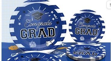 Photo 1 of  Graduation Party Decorations, Graduation Party Supplies Serves 24 Blue Disposable Paper Plates 24 plastic cups for College High School Graduation Decorations
