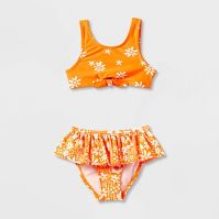 Photo 1 of BUNDLE BAG - Toddler Girls' Floral Print Bikini Set - Cat & Jack™ Orange 2T AND Women's Rectangle Bralette Bikini Top and matching bottom - Kona Sol™ Mulberry Brown