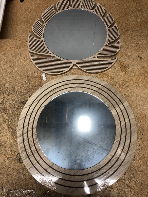 Photo 1 of 1- LEAF AND 1- ROUND WOODEN MIRRORS 12"