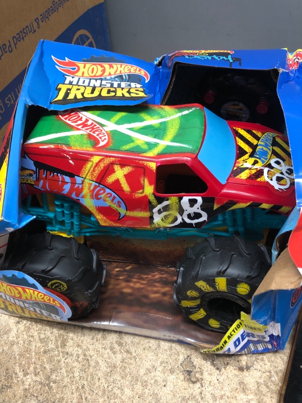 Photo 2 of ?Hot Wheels RC Monster Trucks 1:15 Scale HW Demo Derby, 1 Remote-Control Toy Truck with Terrain Action Tires, Toy for Kids 4 Years Old & Older
