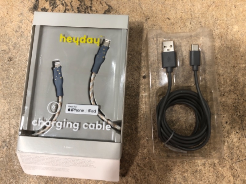 Photo 2 of 2 CHARGING CABLE BUNDLE)))  Just Wireless 6' TPU Type-C to USB-a Cable - Gray + heyday™ Lightning to USB-C Braided Cable 6 FT