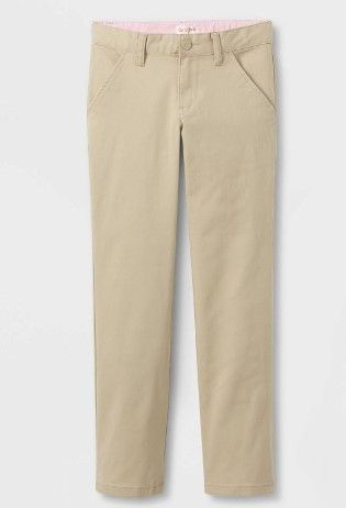 Photo 1 of 2 PAIRS OF Girls' Slim Straight Fit Uniform Chino Pants - Cat & Jack™ Beige  SIZE 8