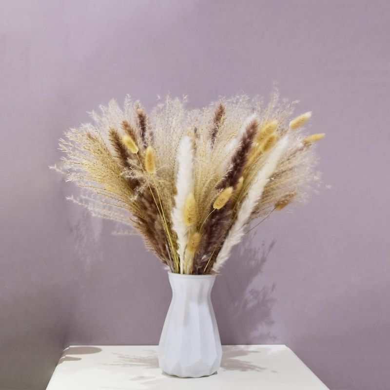 Photo 1 of ANDYSONG Artificial Flowers for Decoration, 90pcs Dried Flowers Bouquet Decoration, 18in Dried Pampas Grass, Dry Flower Reeds, DIY Flowers for Wedding, Home Decoration Dried Reeds for Arrangements
