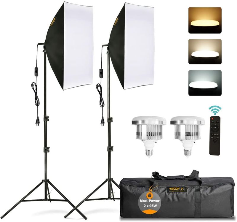 Photo 1 of TECDIGBO 95W Softbox Lighting Kit , Photography Studio Light E27 6500K Dimmable Bulbs Energy Saving LED for Portraits Fashion Advertising Vlogging, Podcast, Video, Live Stream, Film etc
