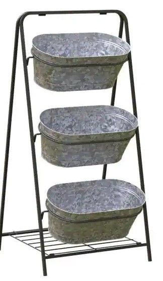 Photo 1 of 20.87 in. x 18.9 in. x 43.23 in. 3-Tiered Metal Washtub Garden Planter
