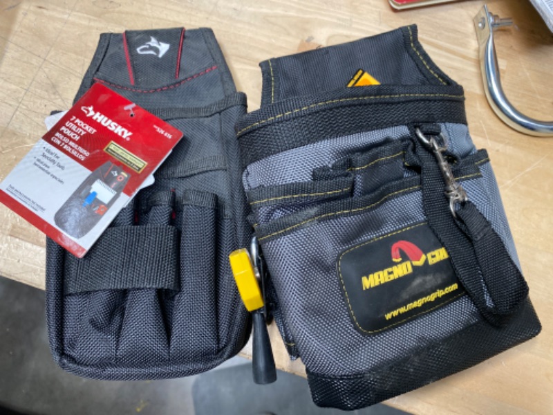 Photo 3 of 1 Husky 7-Pocket Black Utility Tool Pouch AND 1 MagnoGrip 9-Pocket Magnetic Maintenance Pouch with Quick Snap Pencil Holder