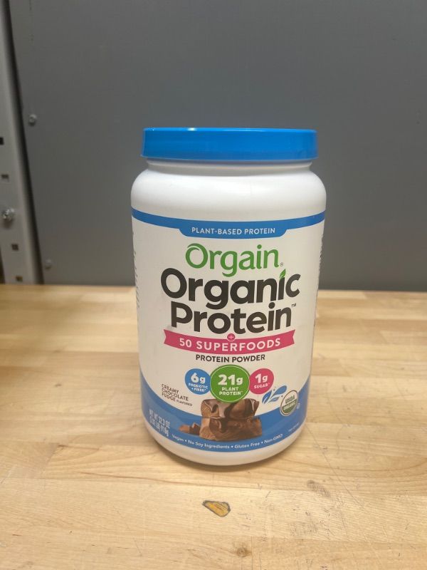 Photo 1 of BEST BY : 07/21/23**NO REFUNDS *** Orgain Organic Protein + Superfoods Powder, Creamy Chocolate Fudge - 21g of Protein, Vegan, Plant Based, 6g of Fiber, No Dairy, Gluten, Soy or Added Sugar, Non-GMO, 2.02 Lb
