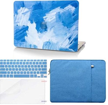 Photo 1 of KECC Compatible with MacBook Pro 13 inch Case 2020 2021 2022 Touch Bar A2338 M1 A2289 A2251 Plastic Hard Shell + Keyboard Cover + Sleeve + Screen Protector (Blue Water Paint)
