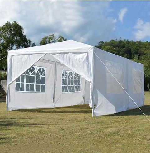 Photo 1 of PARTS ONLY - Backyard Expressions 20 Ft. W X 10 Ft. D Steel Party Tent Metal/Steel/Soft-top in Gray/White, Size 100.0 H X 240.0 W X 120.0 D in | Wayfair 906778