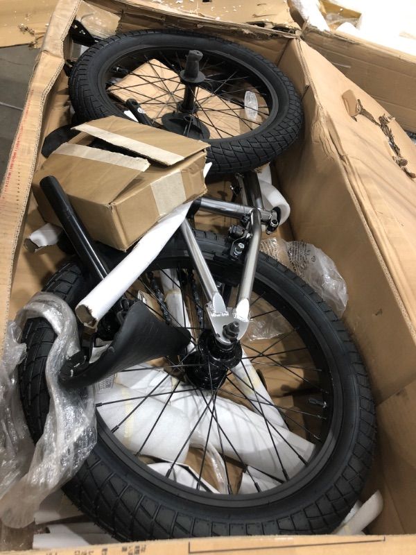 Photo 2 of Mongoose Legion L18 Kids Freestyle Sidewalk BMX Bike for Kids, Children and Beginner-Level to Advanced Riders, 18-inch Wheels, Hi-Ten Steel Frame, Micro Drive 25x9T BMX Gearing, Silver
