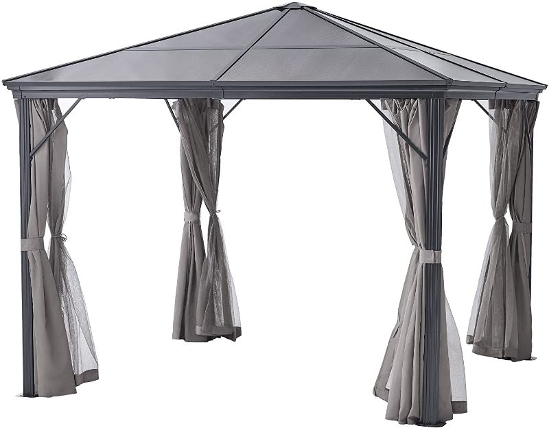 Photo 1 of **INCOMPLETE BOX 1 OF 2**
Christopher Knight Home 303379 Bali Outdoor 10 x 10 Foot Gazebo with Curtains, Grey + Black
